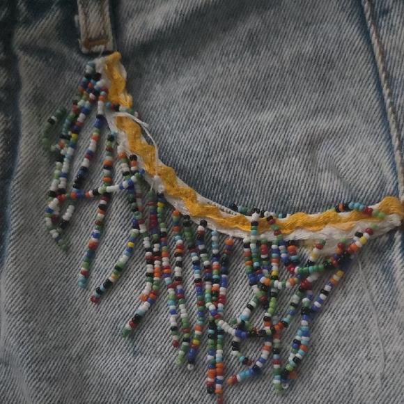 Embroidered Denim Shorts with Beaded Details - Picture 4 of 6